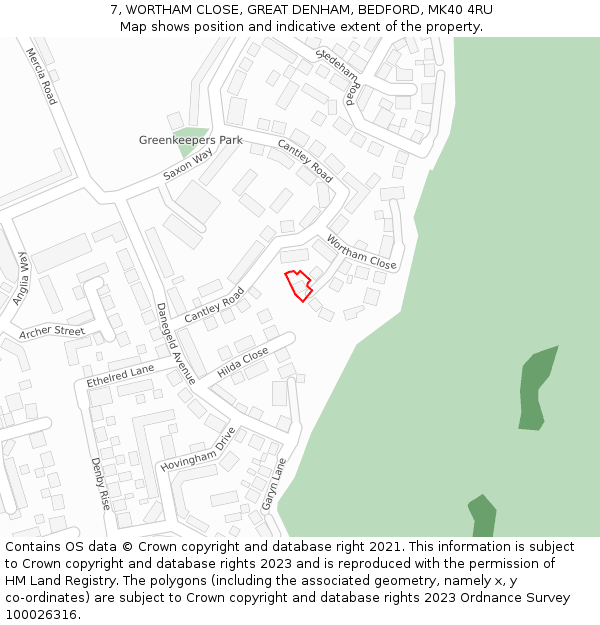 7, WORTHAM CLOSE, GREAT DENHAM, BEDFORD, MK40 4RU: Location map and indicative extent of plot