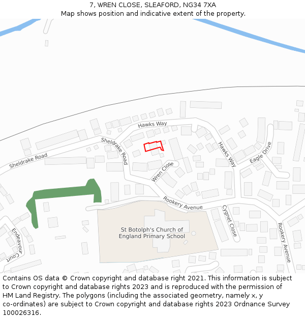 7, WREN CLOSE, SLEAFORD, NG34 7XA: Location map and indicative extent of plot