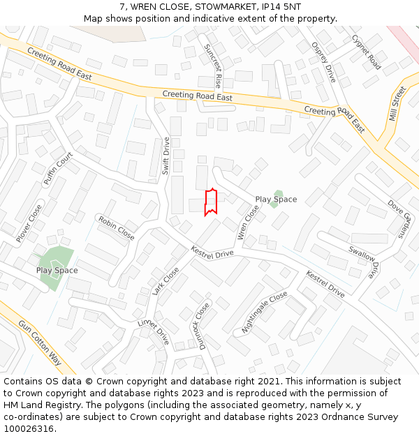 7, WREN CLOSE, STOWMARKET, IP14 5NT: Location map and indicative extent of plot