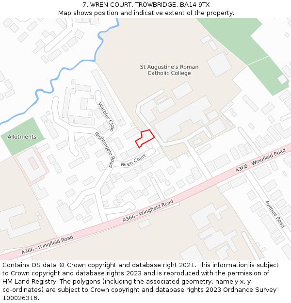 7, WREN COURT, TROWBRIDGE, BA14 9TX: Location map and indicative extent of plot