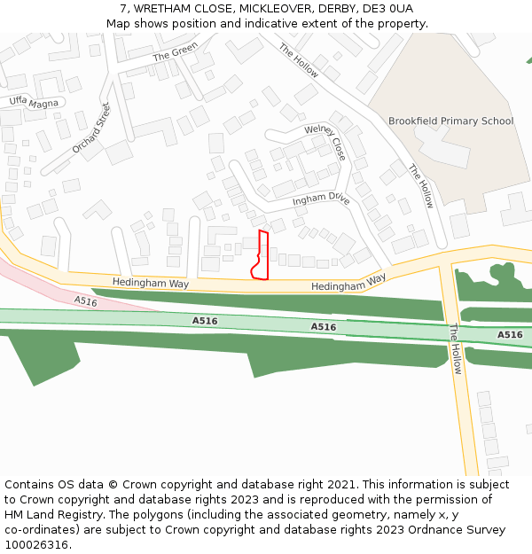 7, WRETHAM CLOSE, MICKLEOVER, DERBY, DE3 0UA: Location map and indicative extent of plot