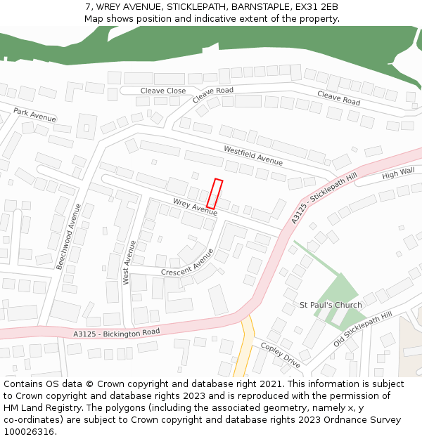 7, WREY AVENUE, STICKLEPATH, BARNSTAPLE, EX31 2EB: Location map and indicative extent of plot