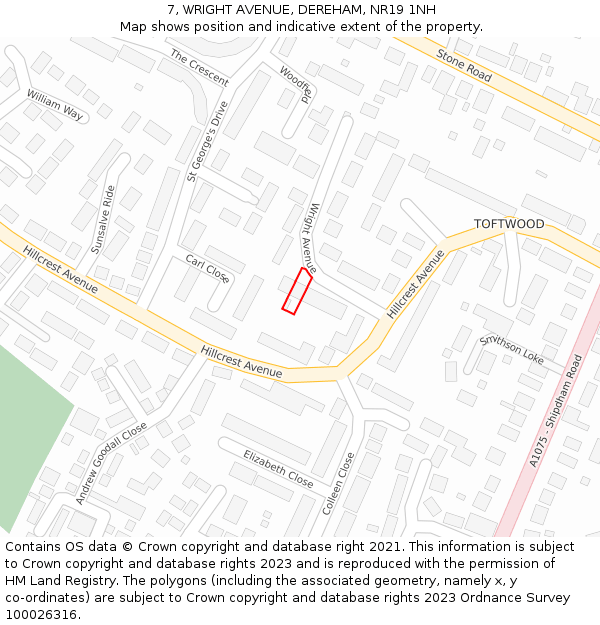 7, WRIGHT AVENUE, DEREHAM, NR19 1NH: Location map and indicative extent of plot