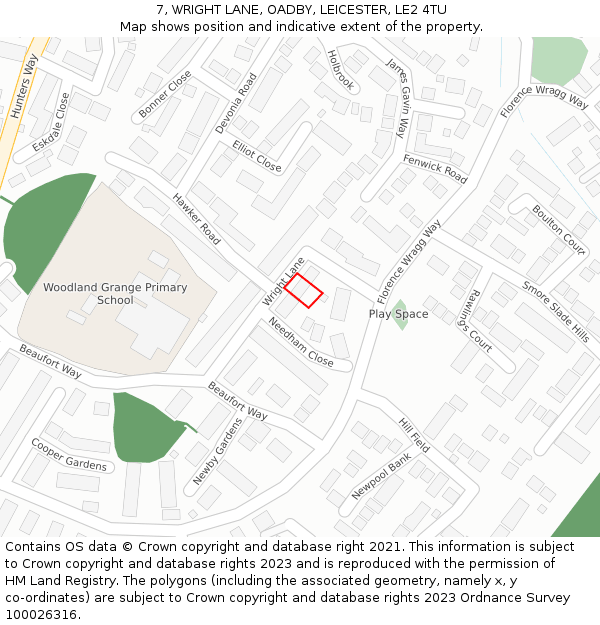 7, WRIGHT LANE, OADBY, LEICESTER, LE2 4TU: Location map and indicative extent of plot