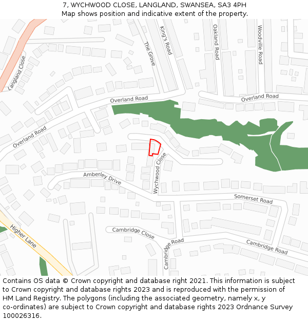 7, WYCHWOOD CLOSE, LANGLAND, SWANSEA, SA3 4PH: Location map and indicative extent of plot