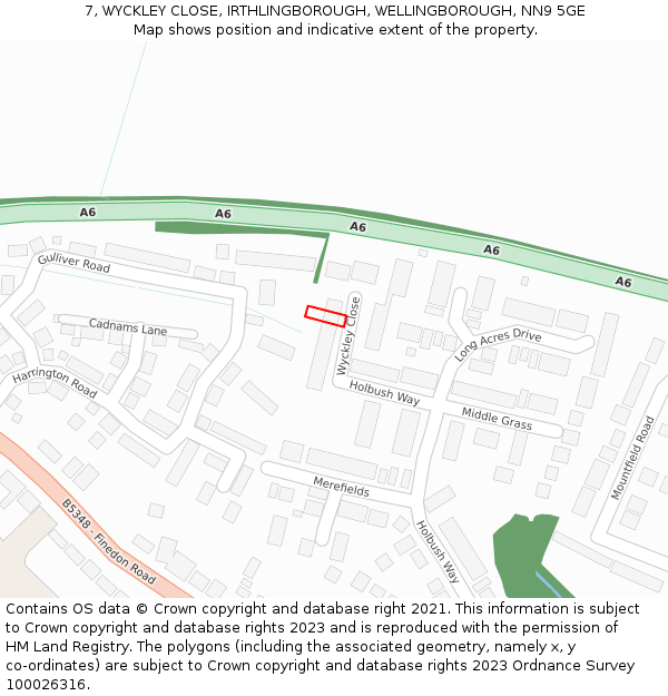 7, WYCKLEY CLOSE, IRTHLINGBOROUGH, WELLINGBOROUGH, NN9 5GE: Location map and indicative extent of plot