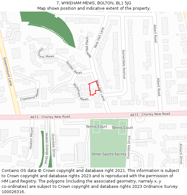 7, WYKEHAM MEWS, BOLTON, BL1 5JG: Location map and indicative extent of plot