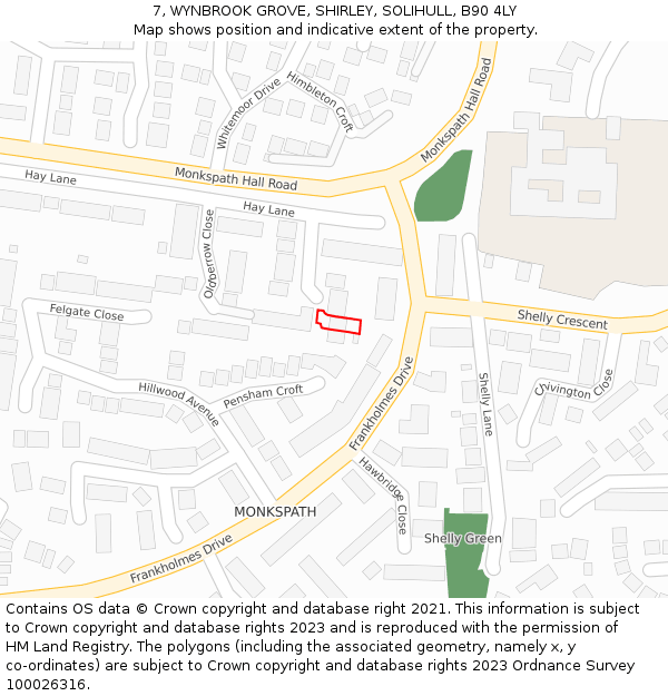 7, WYNBROOK GROVE, SHIRLEY, SOLIHULL, B90 4LY: Location map and indicative extent of plot