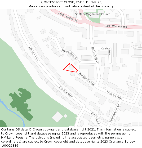 7, WYNDCROFT CLOSE, ENFIELD, EN2 7BJ: Location map and indicative extent of plot