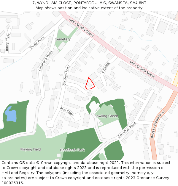 7, WYNDHAM CLOSE, PONTARDDULAIS, SWANSEA, SA4 8NT: Location map and indicative extent of plot