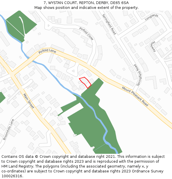 7, WYSTAN COURT, REPTON, DERBY, DE65 6SA: Location map and indicative extent of plot