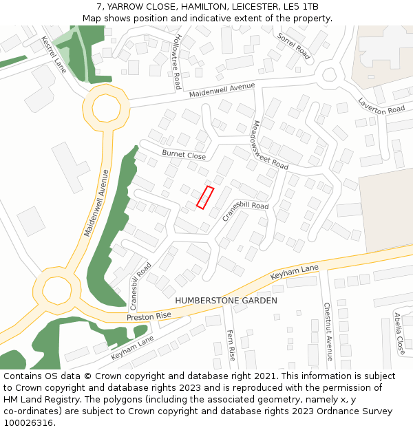 7, YARROW CLOSE, HAMILTON, LEICESTER, LE5 1TB: Location map and indicative extent of plot