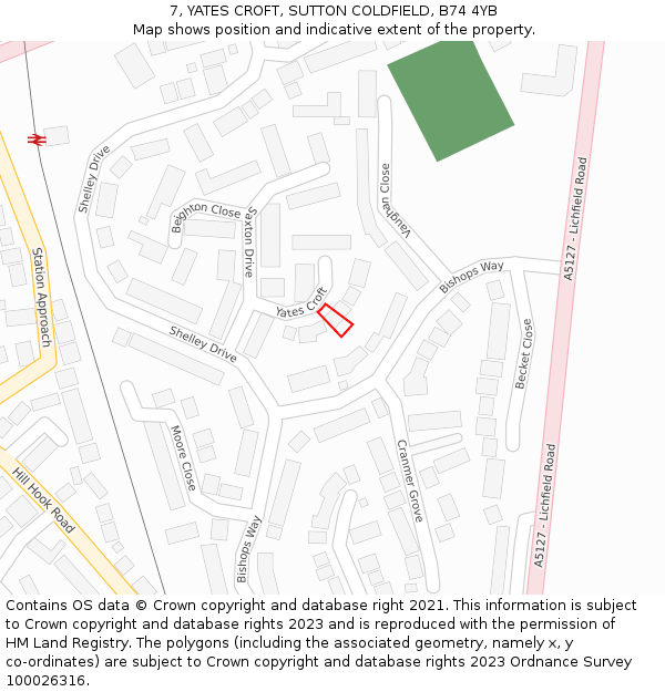 7, YATES CROFT, SUTTON COLDFIELD, B74 4YB: Location map and indicative extent of plot