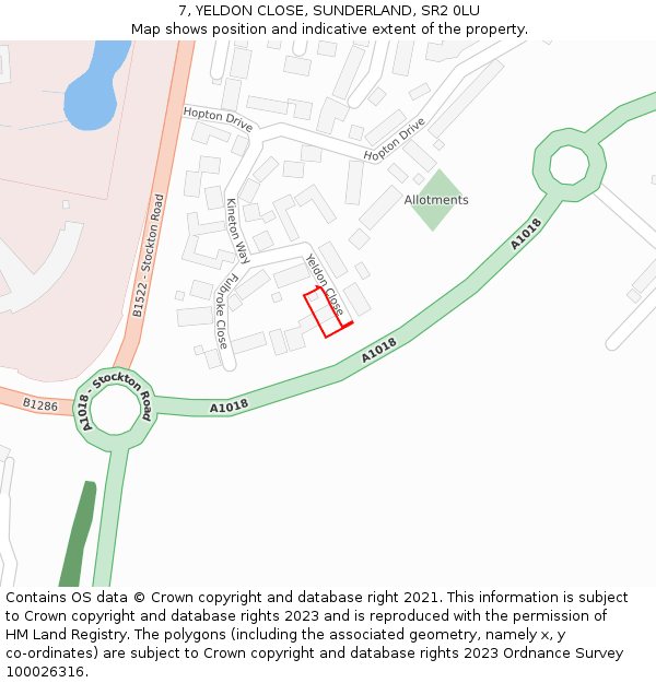 7, YELDON CLOSE, SUNDERLAND, SR2 0LU: Location map and indicative extent of plot