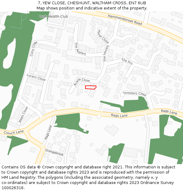 7, YEW CLOSE, CHESHUNT, WALTHAM CROSS, EN7 6UB: Location map and indicative extent of plot