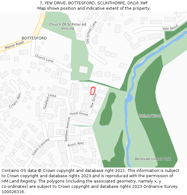 7, YEW DRIVE, BOTTESFORD, SCUNTHORPE, DN16 3WF: Location map and indicative extent of plot