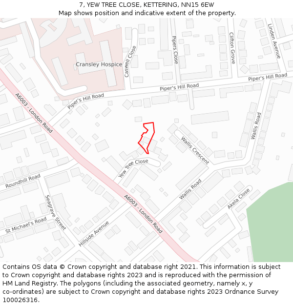 7, YEW TREE CLOSE, KETTERING, NN15 6EW: Location map and indicative extent of plot