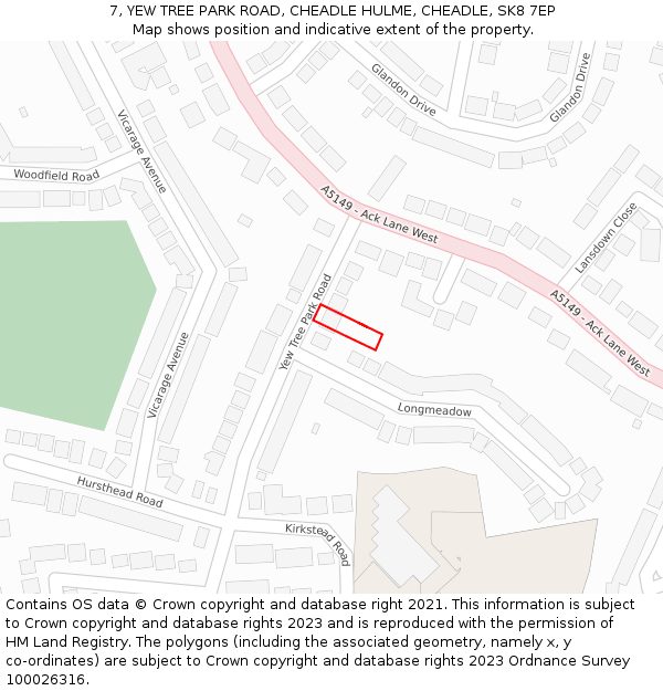 7, YEW TREE PARK ROAD, CHEADLE HULME, CHEADLE, SK8 7EP: Location map and indicative extent of plot
