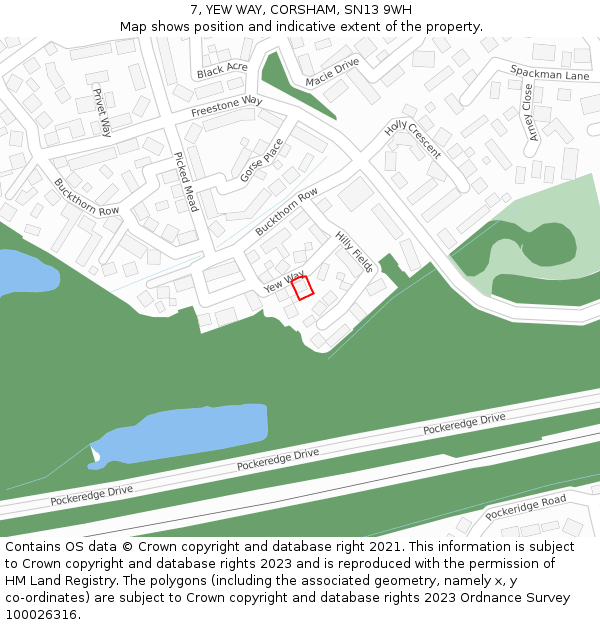 7, YEW WAY, CORSHAM, SN13 9WH: Location map and indicative extent of plot