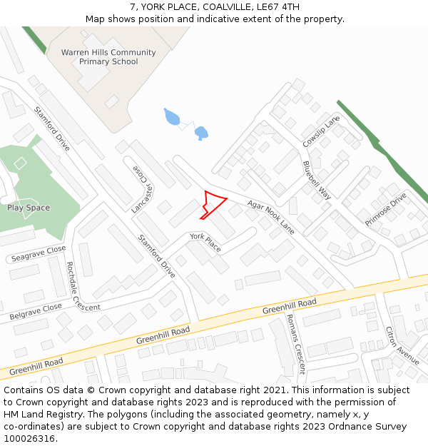 7, YORK PLACE, COALVILLE, LE67 4TH: Location map and indicative extent of plot