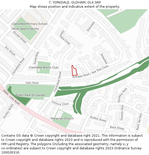 7, YORKDALE, OLDHAM, OL4 3AP: Location map and indicative extent of plot