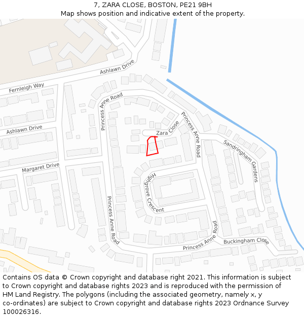 7, ZARA CLOSE, BOSTON, PE21 9BH: Location map and indicative extent of plot