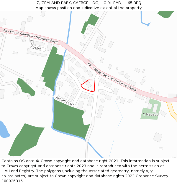 7, ZEALAND PARK, CAERGEILIOG, HOLYHEAD, LL65 3PQ: Location map and indicative extent of plot