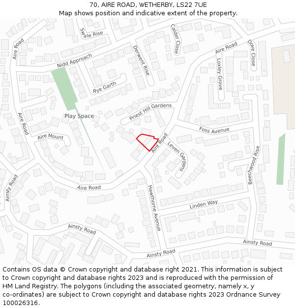 70, AIRE ROAD, WETHERBY, LS22 7UE: Location map and indicative extent of plot