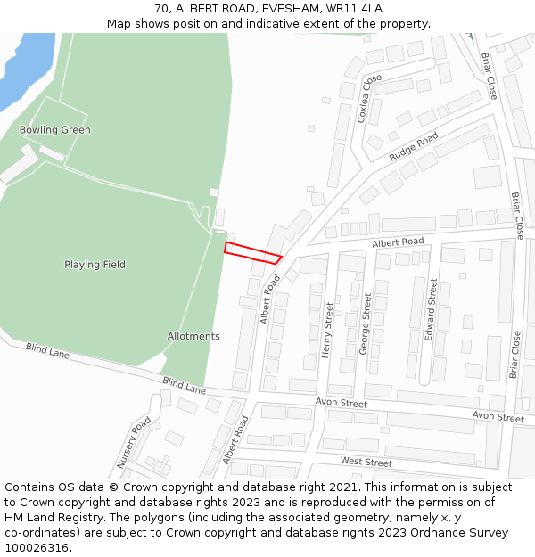 70, ALBERT ROAD, EVESHAM, WR11 4LA: Location map and indicative extent of plot