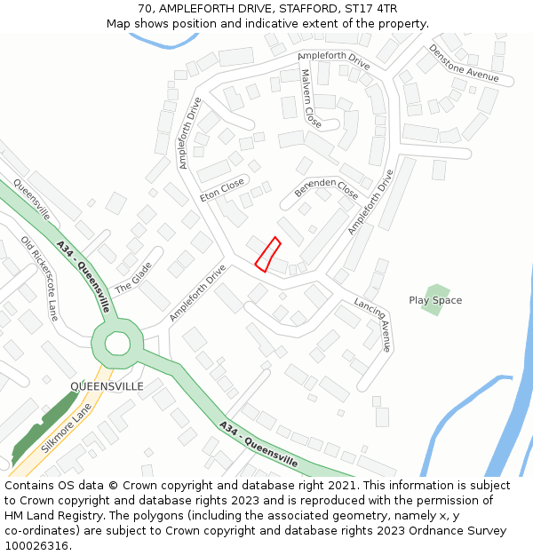 70, AMPLEFORTH DRIVE, STAFFORD, ST17 4TR: Location map and indicative extent of plot
