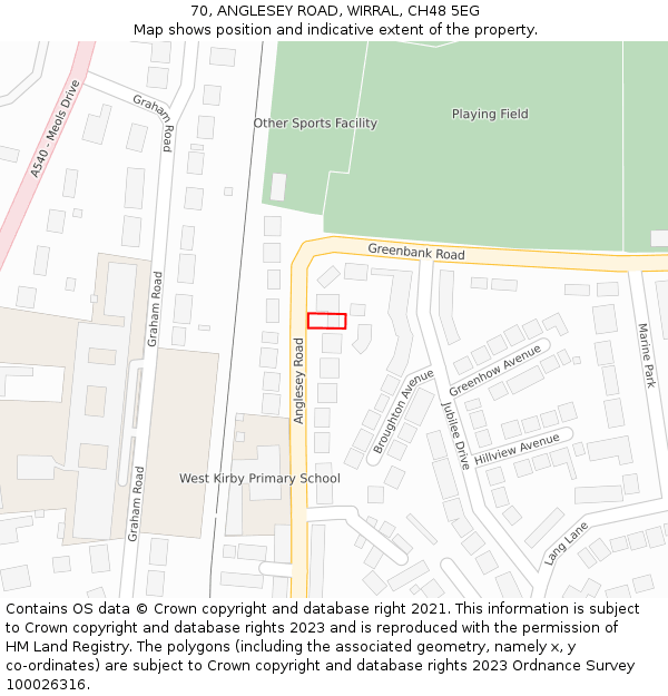 70, ANGLESEY ROAD, WIRRAL, CH48 5EG: Location map and indicative extent of plot