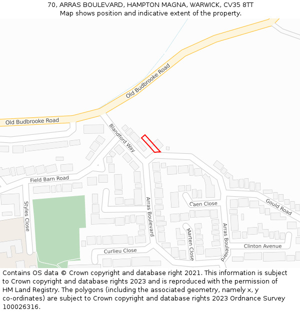 70, ARRAS BOULEVARD, HAMPTON MAGNA, WARWICK, CV35 8TT: Location map and indicative extent of plot