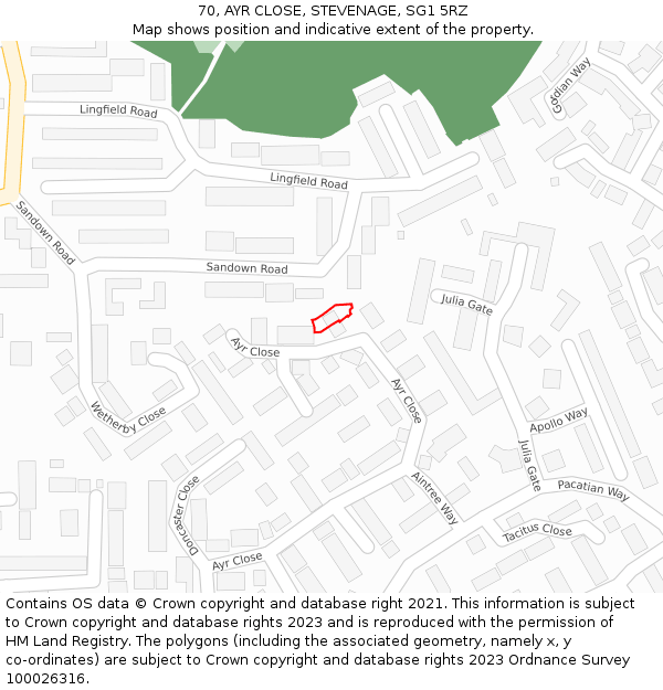 70, AYR CLOSE, STEVENAGE, SG1 5RZ: Location map and indicative extent of plot