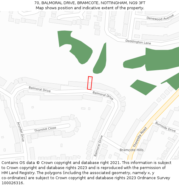 70, BALMORAL DRIVE, BRAMCOTE, NOTTINGHAM, NG9 3FT: Location map and indicative extent of plot