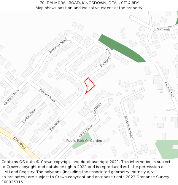 70, BALMORAL ROAD, KINGSDOWN, DEAL, CT14 8BY: Location map and indicative extent of plot