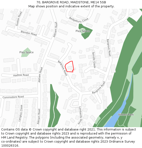 70, BARGROVE ROAD, MAIDSTONE, ME14 5SB: Location map and indicative extent of plot