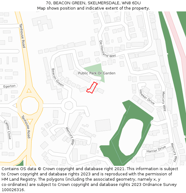 70, BEACON GREEN, SKELMERSDALE, WN8 6DU: Location map and indicative extent of plot