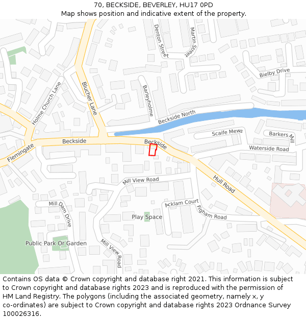 70, BECKSIDE, BEVERLEY, HU17 0PD: Location map and indicative extent of plot