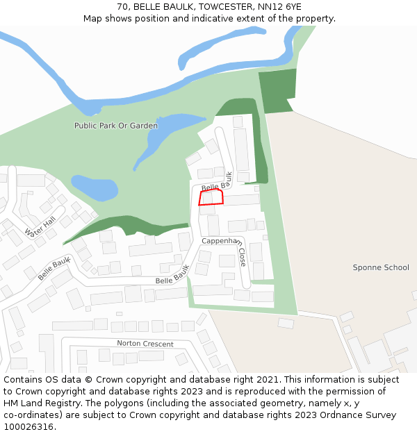 70, BELLE BAULK, TOWCESTER, NN12 6YE: Location map and indicative extent of plot