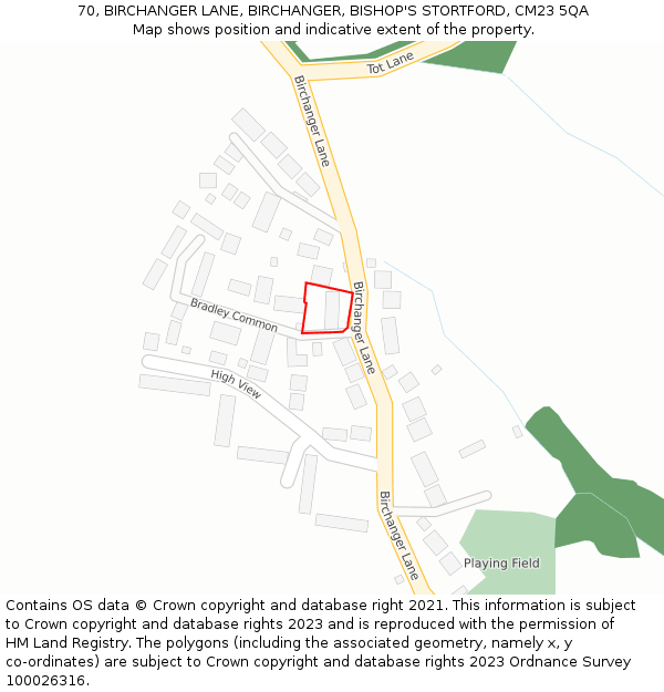 70, BIRCHANGER LANE, BIRCHANGER, BISHOP'S STORTFORD, CM23 5QA: Location map and indicative extent of plot