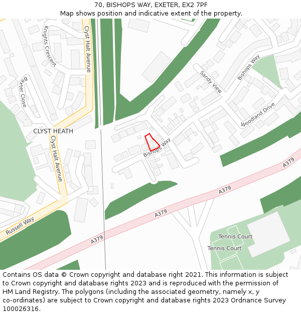 70, BISHOPS WAY, EXETER, EX2 7PF: Location map and indicative extent of plot