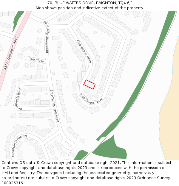 70, BLUE WATERS DRIVE, PAIGNTON, TQ4 6JF: Location map and indicative extent of plot