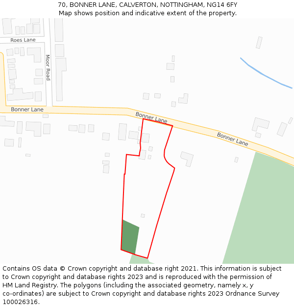 70, BONNER LANE, CALVERTON, NOTTINGHAM, NG14 6FY: Location map and indicative extent of plot