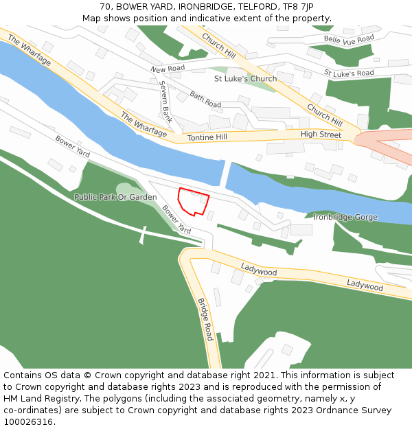 70, BOWER YARD, IRONBRIDGE, TELFORD, TF8 7JP: Location map and indicative extent of plot
