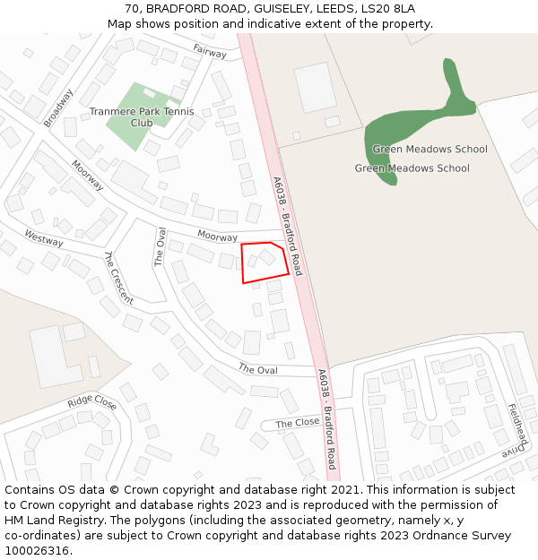 70, BRADFORD ROAD, GUISELEY, LEEDS, LS20 8LA: Location map and indicative extent of plot