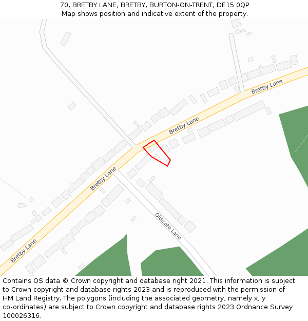 70, BRETBY LANE, BRETBY, BURTON-ON-TRENT, DE15 0QP: Location map and indicative extent of plot