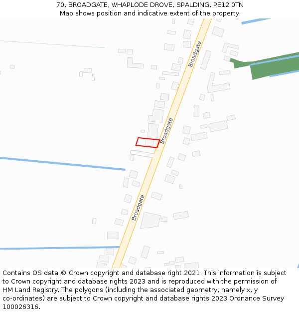 70, BROADGATE, WHAPLODE DROVE, SPALDING, PE12 0TN: Location map and indicative extent of plot