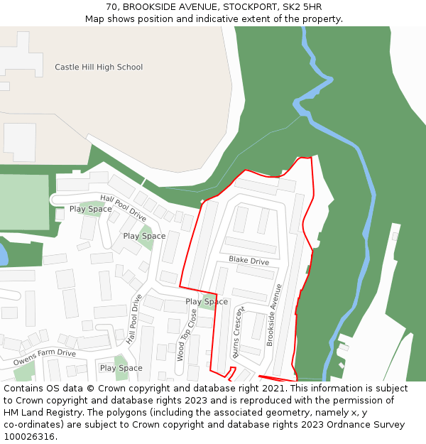 70, BROOKSIDE AVENUE, STOCKPORT, SK2 5HR: Location map and indicative extent of plot