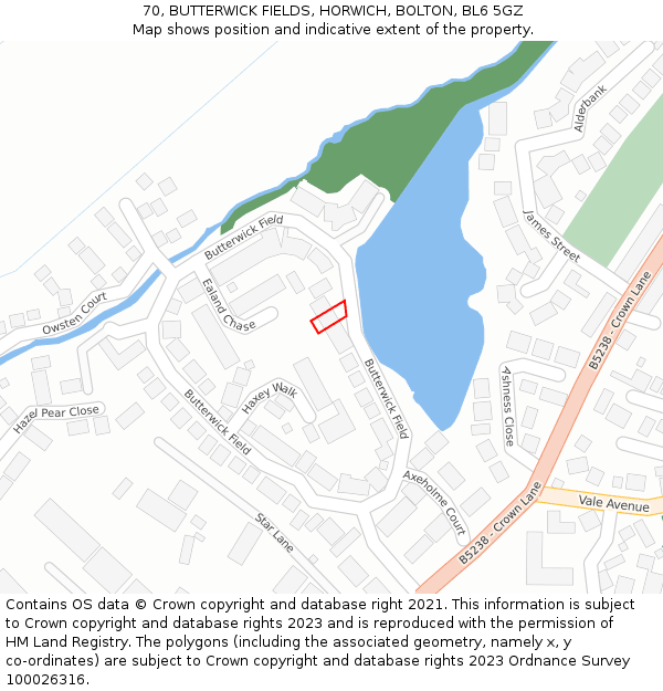 70, BUTTERWICK FIELDS, HORWICH, BOLTON, BL6 5GZ: Location map and indicative extent of plot