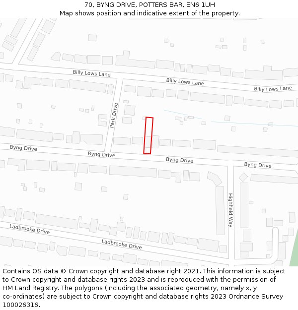 70, BYNG DRIVE, POTTERS BAR, EN6 1UH: Location map and indicative extent of plot